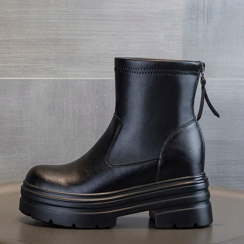 DRKANOL 2025 Autumn Winter Warm Platform Ankle Boots For Women 9cm Thick High Heel Height Increasing Zipper Black Cotton Boots