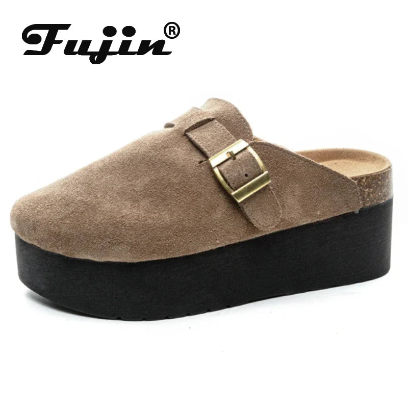 Fujin 7CM Cow Suede Genuine Leather Sneakers Platform Shoes Wedge Pumps Fashion Sneakers Slipper Women Spring Autumn Shoes