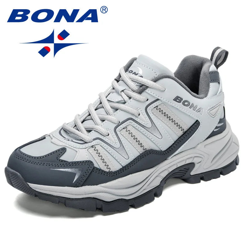 BONA new classic style men's lace up sneakers for outdoor jogging and walking, comfortable and breathable men's shoes