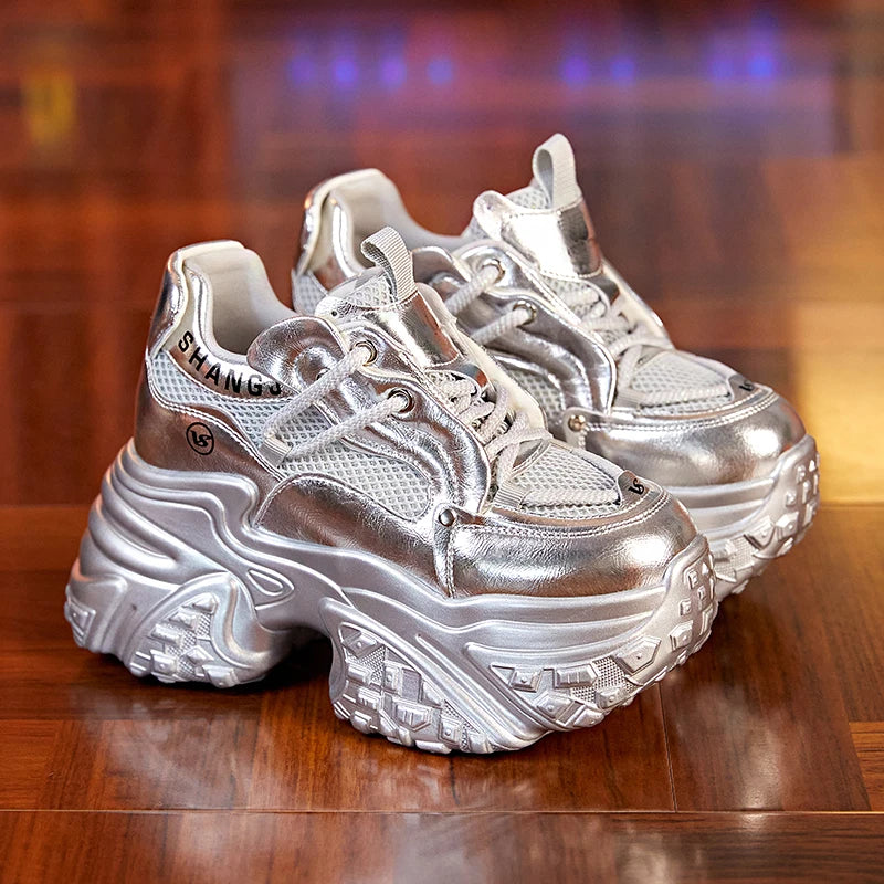 AUTUSPIN 9cm Hidden Heels Women Sneakers Newest Winter Autumn Genuine Leather Sports Walking Shoes Female Breathable Shoes Comfy