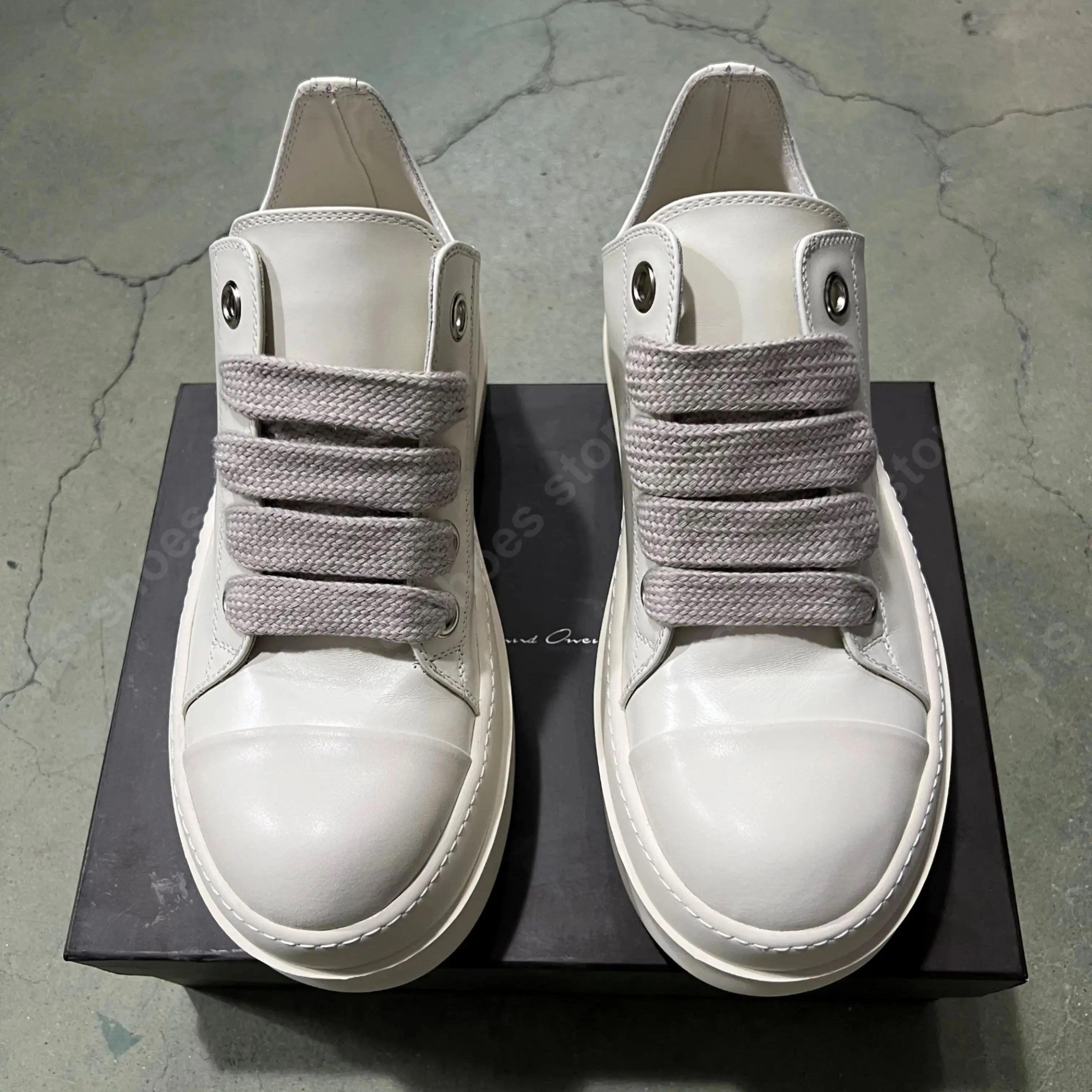 Ro Designer Men Sneaker Women Ivory White Leather Shoes Jumbo Laces Platform 6cm Thick Sole Low Top Casual Shoe Sneakers