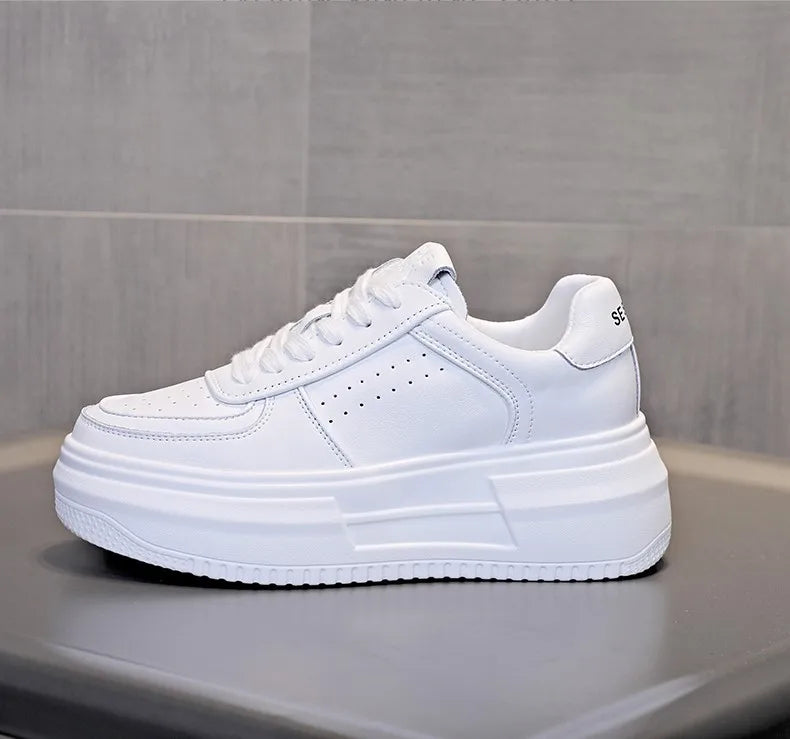 Fujin 5cm Air Mesh Genuine Leather White Sneakers Women Platform Shoes Women Casual Shoes Fashion Sneakers Summer Autumn Shoes