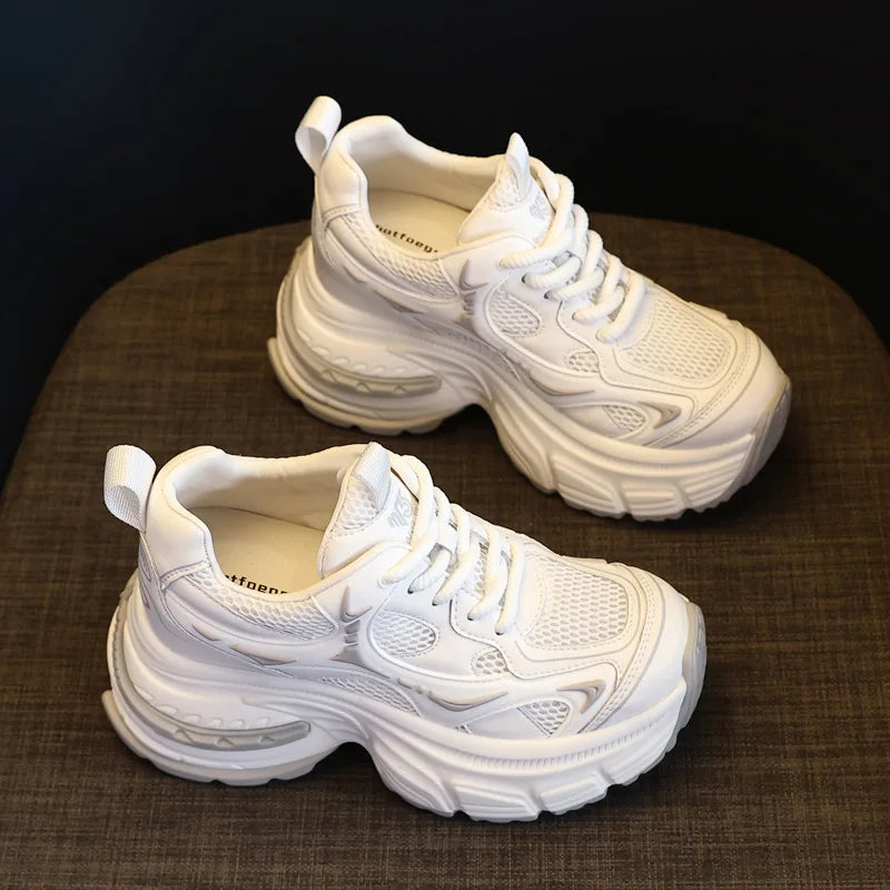 Fujin 9cm Women Summer Air Mesh Microfiber Chunky Sneakers Sandals Platform Wedge Slides Shoes Mules Shoes Women Breathable