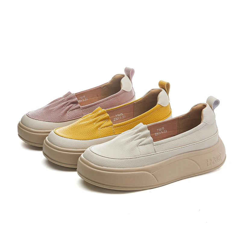 AUTUSPIN Summer Women Loafers Genuine Leather Flats Chunky Ladies Shoes Outdoor Slip-on Pumps Female Leisure Soft Leather Shoes