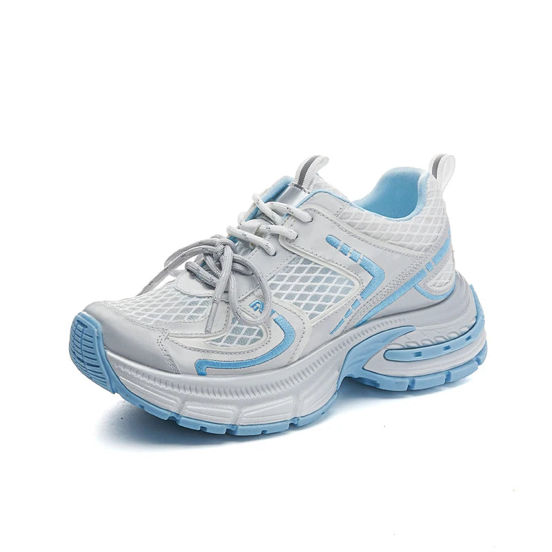 AUTUSPIN Summer Thick Bottom Women's Shoes Outdoor Fashion Leather Ladies Vulcanized Sneakers Breathable Mesh Shoes Comfortable