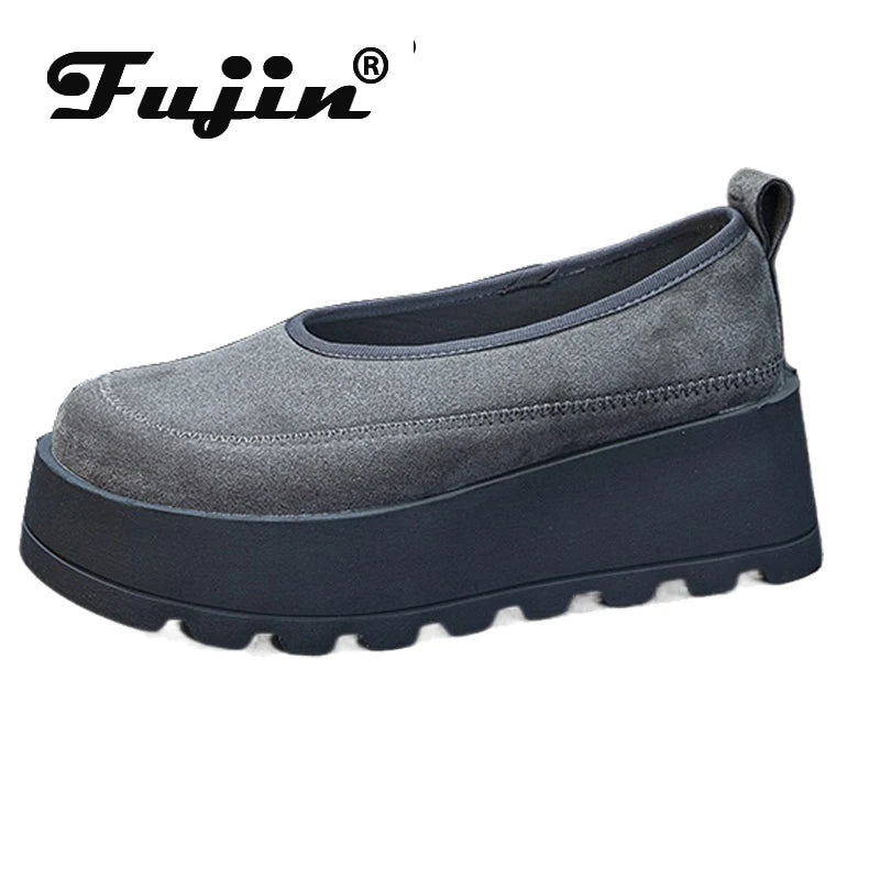 Fujin 6CM Suede Cow Genuine Leather Spring Slip on Females Moccasins Women Platform Wedge Autumn Women Shoes Pumps Shoes