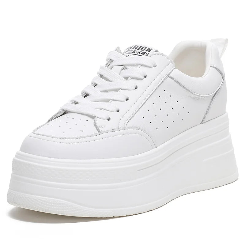 Fujin 8cm Genuine Leather Women Casual Shoes Chunky Sneakers Platform Wedge Hidden Heel Women Leisure Shoes Summer Sneaker Women