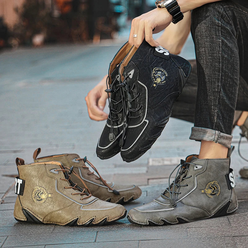 STRONGSHEN Men Leather Ankle Boots Winter Warm Plush Snow Boots Men Outdoor Sneakers Male Waterproof Non-slip Moccasins Boots