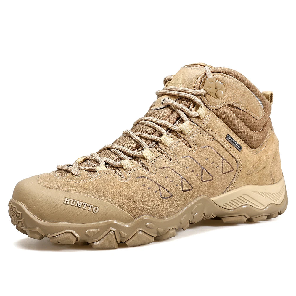 HUMTTO Hiking Shoes Genuine Leather Men's Sports Shoes Non-slip Winter Outdoor Safety Sneakers Breathable Trekking Boots for Men