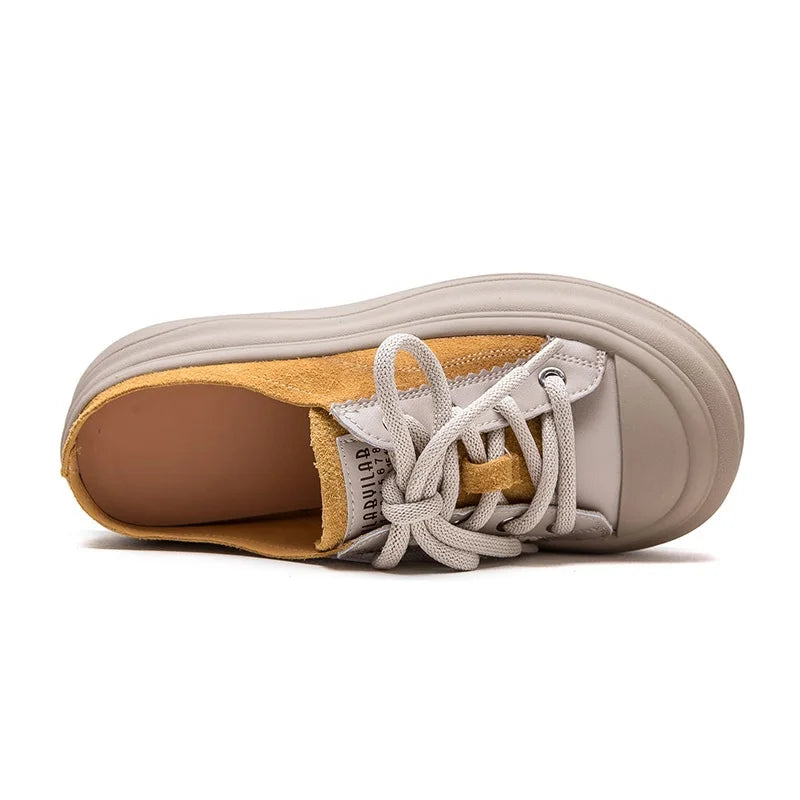 DRKANOL 2025 Mixed Colors Genuine Leather Outside Slippers Women Summer Round Toe Flat Platform Casual Slingback Slides Shoes