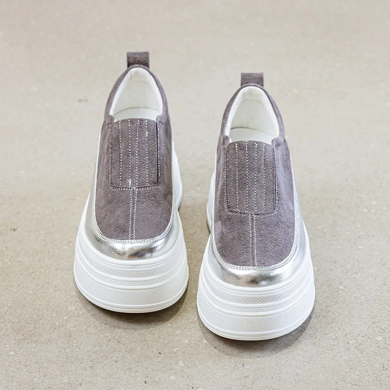 Fujin 8.5cm Synthetic Leather Cloth Chunky Heels Mary Jane Platform Wedge Flats Platform Autumn Breathable Pumps Spring Shoes