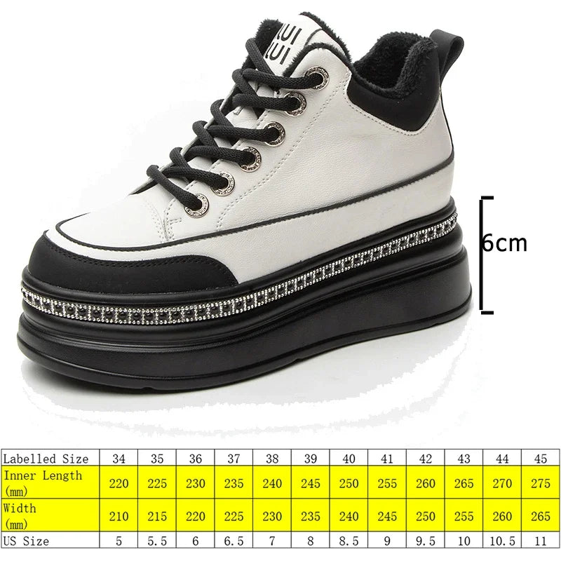 Fujin 6cm New Genuine Leather Women Shoes Winter Boot Women Combat Boots Ankle Platform Sneakers Spring Autumn Warm Fur Booties
