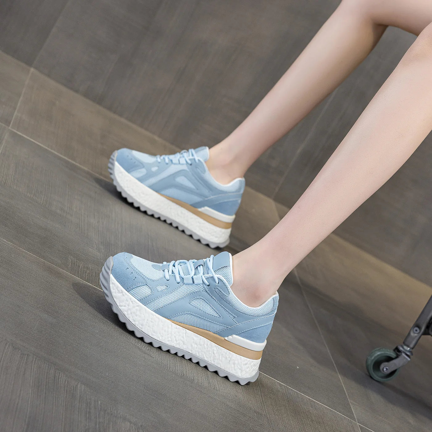 Fujin 6cm Women Casual Shoes Platform Sneakers Heel Chunky Sneakers Heel Genuine Leather Comfortable Walking Shoes Non Slip