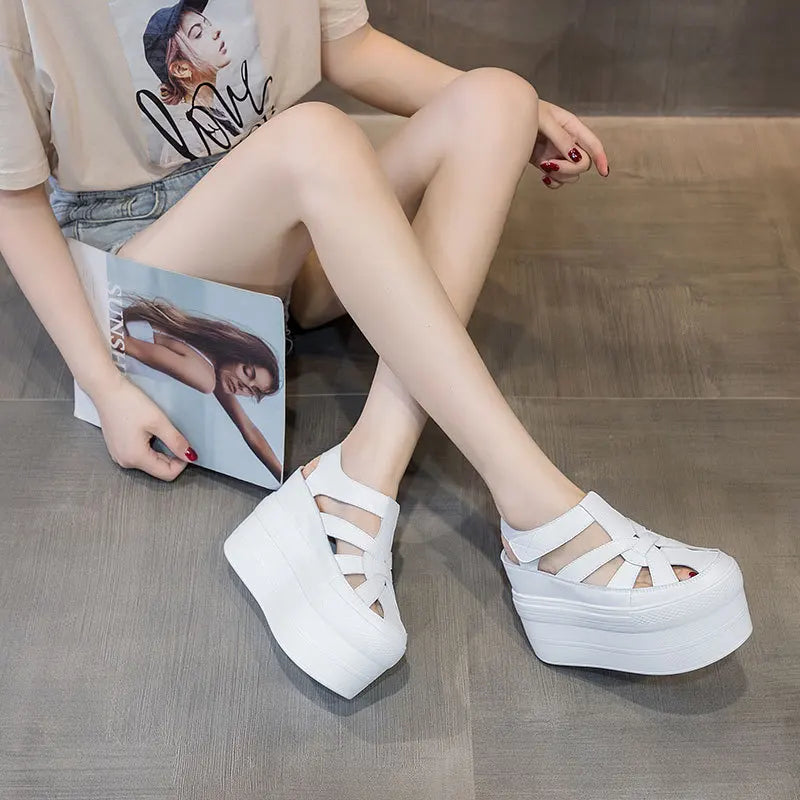 Fujin 11cm Women Summer Shoes Sandals Genuine Leather Platform Wedge Sneakers Shoes Super High Female Beach Shoes Sandal Slipper
