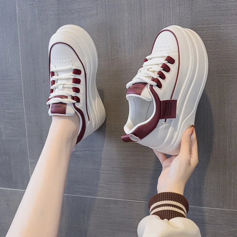 AUTUSPIN 5cm Women Platform Flat Sneakers Spring Summer Fashion Mixed Colors White Shoes Students Daily Round Toe Vulcanize Shoe