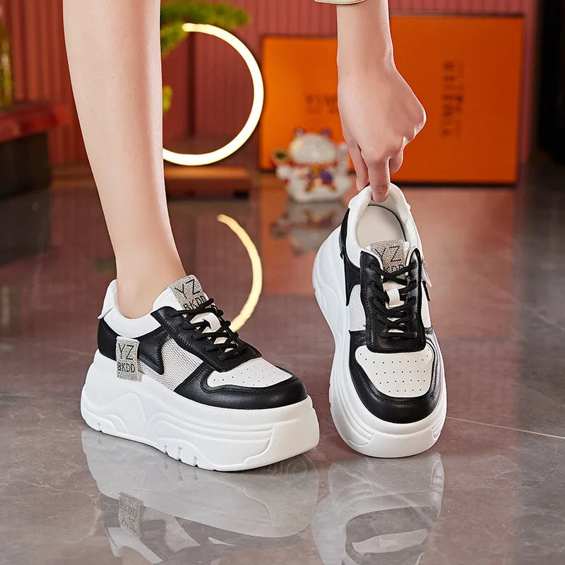 Autuspin High Flats Platform Skateboard Shoes for Women Summer Fashion Women's Vulcanize Shoes Air Mesh Comfy Ladies Sneakers