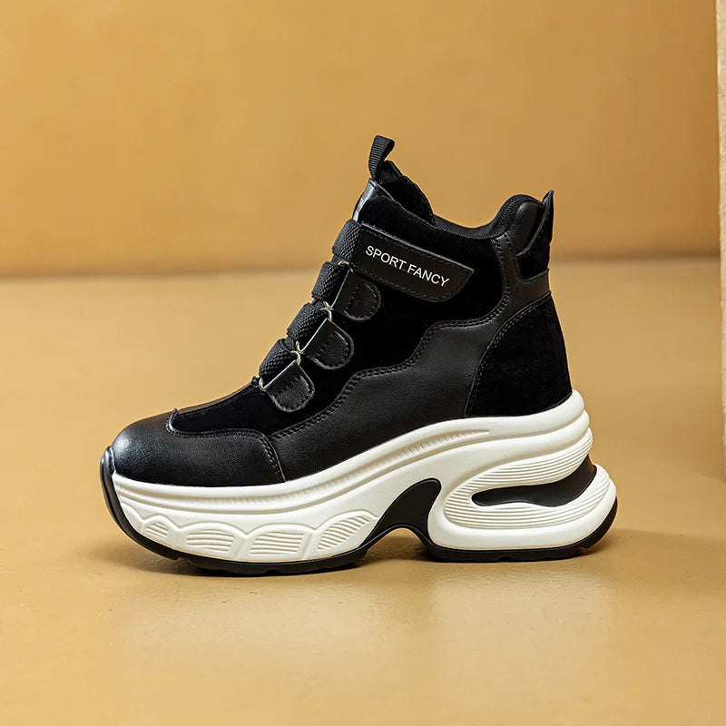 Fujin 8cm Microfiber Leather Women Casual Shoes Comforable Walking Shoes Platform Sneakers High Chunky Spring Autumn Fall Boots