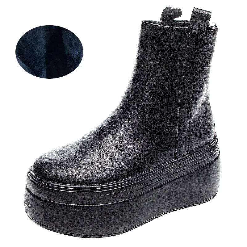 fujin Geunine Leather Super Thick Sole Women's Boots Genuine Leather Autumn Motorcycle Boots Ladies British Women's Ankle Boots