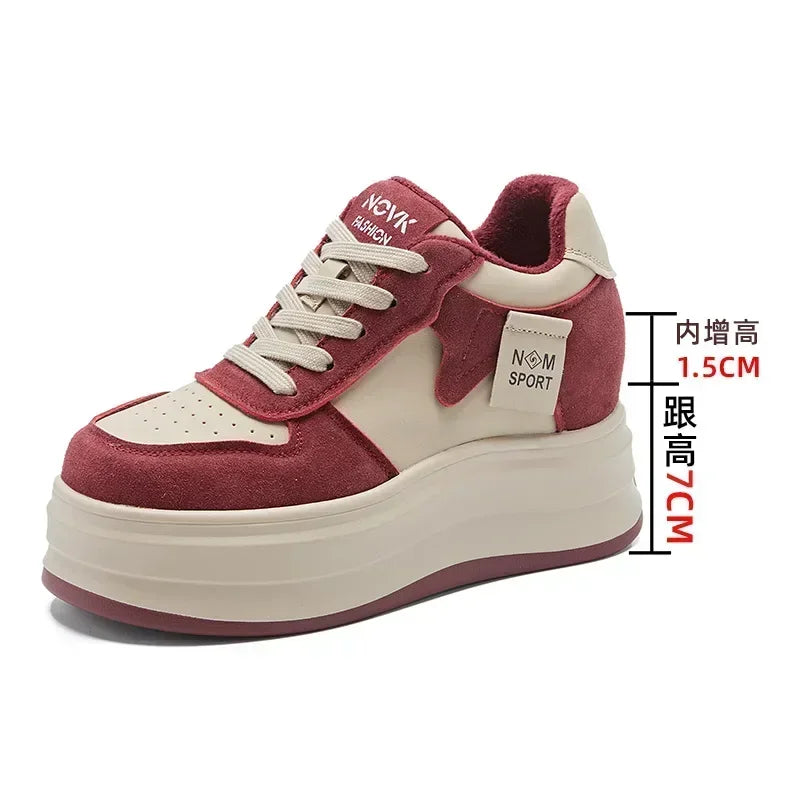 Koznoy 8.5cm Cow Suede Genuine Leather Platform Flats Autumn Spring Loafer Chunky Sneaker High Brand Comfy Vulcanize Women Shoes