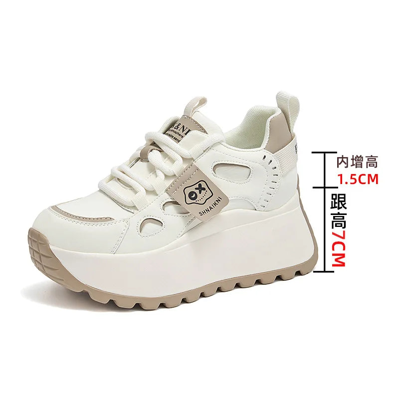 Fujin 8.5cm Synthetic Genuine Leather Spring Combat Autumn Ankle Platform Wedge Flats Chunky Sneakers Shoes Vulcanize Women