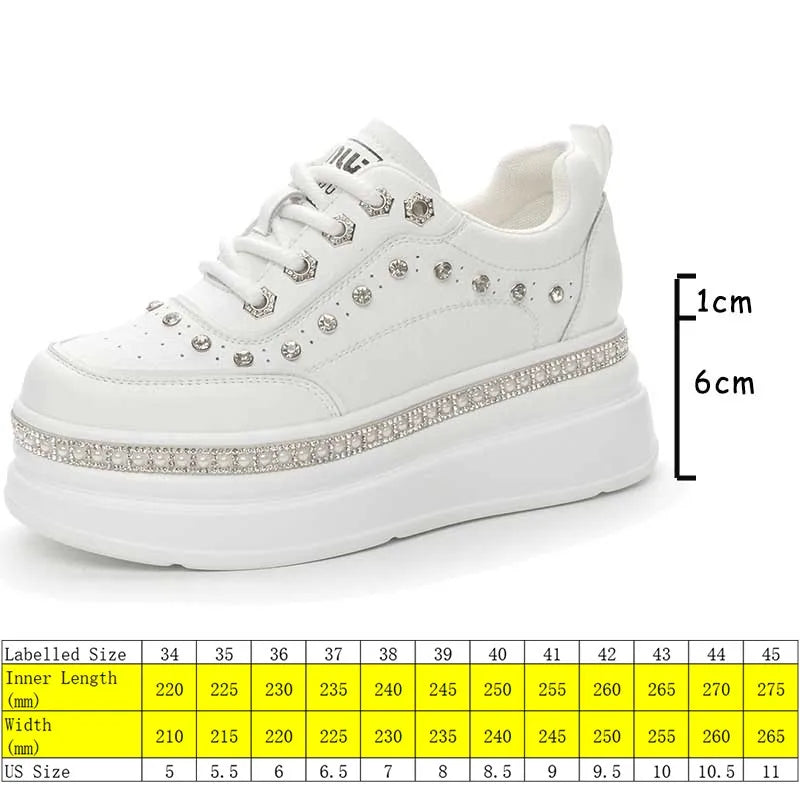 Fujin 7cm Genuine Leather Women Casual Bling Chunky Sneakers Platform Wedge Vulcanized Autumn Spring Hidden Heels Ladies Shoes