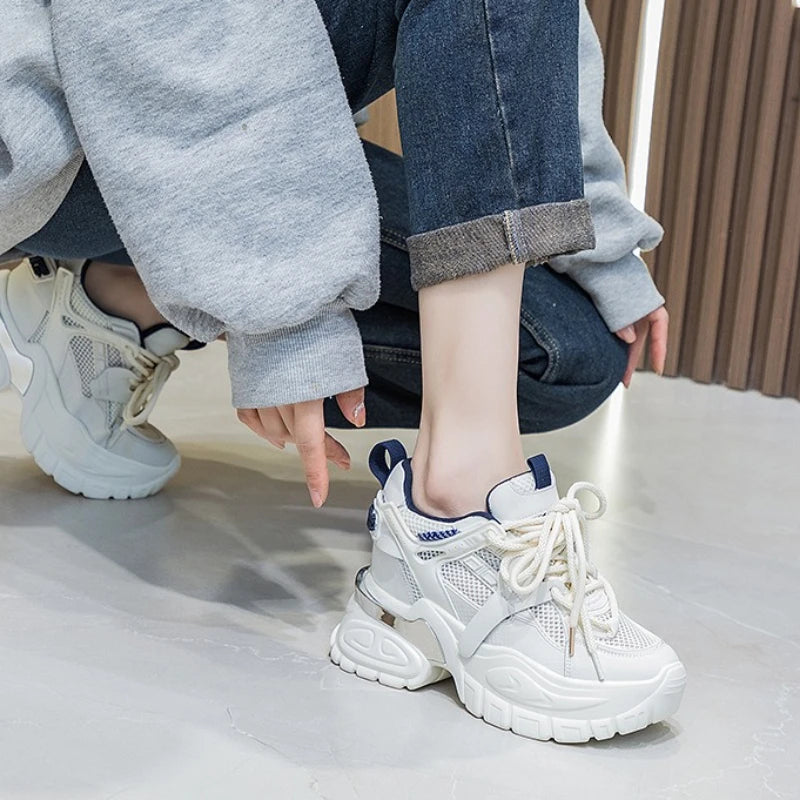 Fujin 10cm Air Mesh Microfiber Leather Summer Platform Wedge Women Casual Shoes Autumn Lady Fashion Shoes Chunky Sneakers Skate