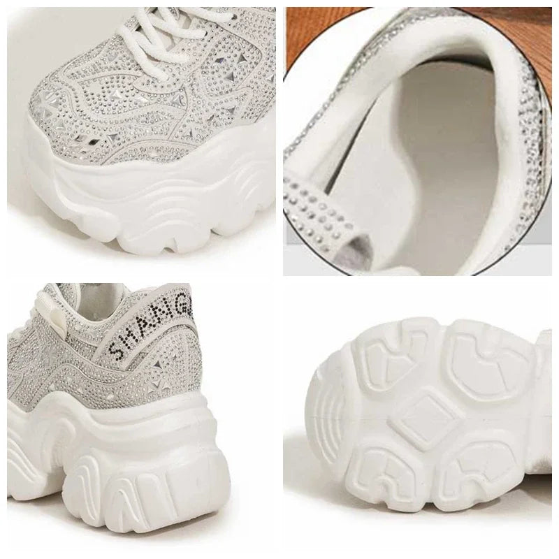 Fujin 11cm Microfiber Leather Women Breathable Casual Platform Wedge Vulcanize Bling Fashion Chunky Sneaker Autumn Fashion Shoes