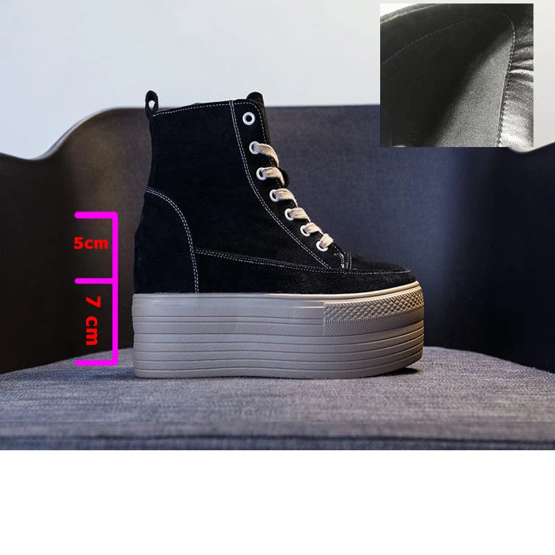 Fujin 12cm Suede Genuine Leather Platform Boots Women Female Spring Autumn Wedge Boots Women Winter Boots Ankle Shoes High Top