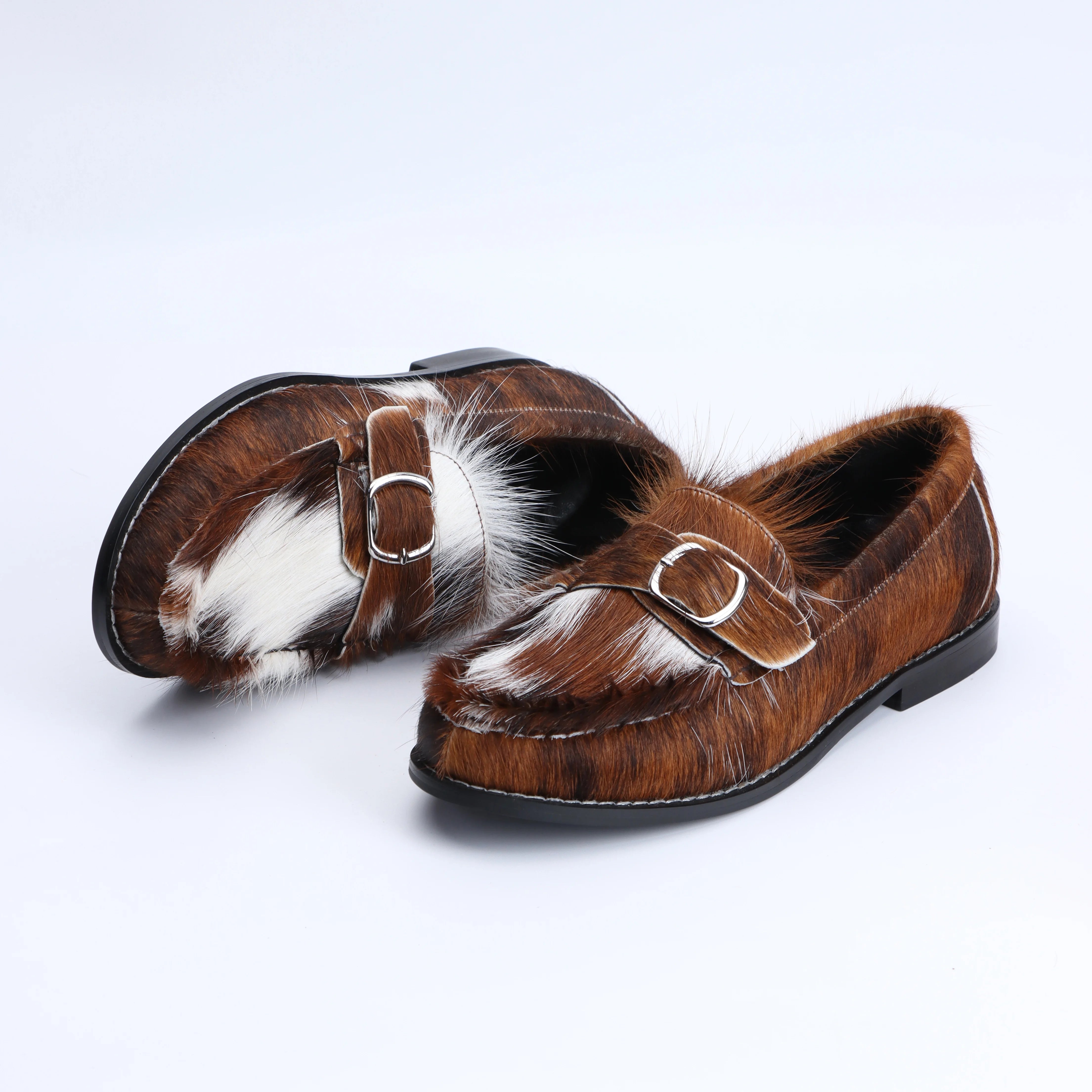 Luxury Designer Loafers for Women, Handmade Cowhide Fur, Rubber Sole, Latex Insole, Soft & Comfortable, Trendy Flats 2025