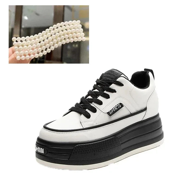 Fujin 7cm Genuine Leather Platform Wedge Sneakers Women Shoes Leather Heel Pumps Boots Women Spring Autumn Summer board Shoes