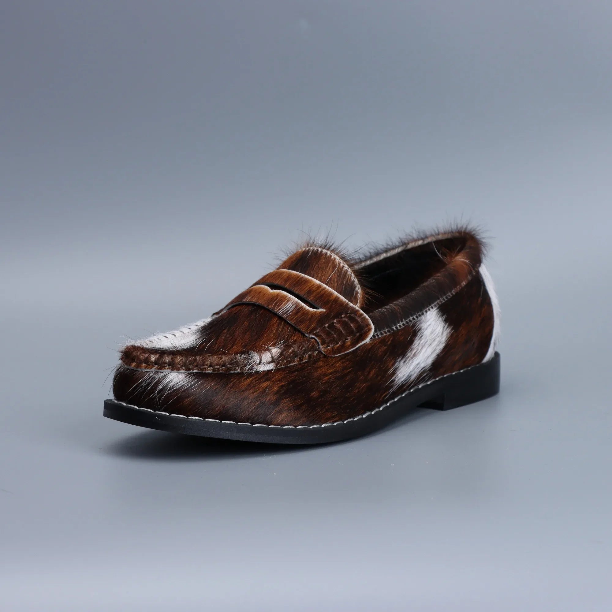 Luxury Natural Calf Hair Prints Loafers for Women 2025 Penny Loafers Designer Flat Shoes Work Walking Comfortable Fur Shoes