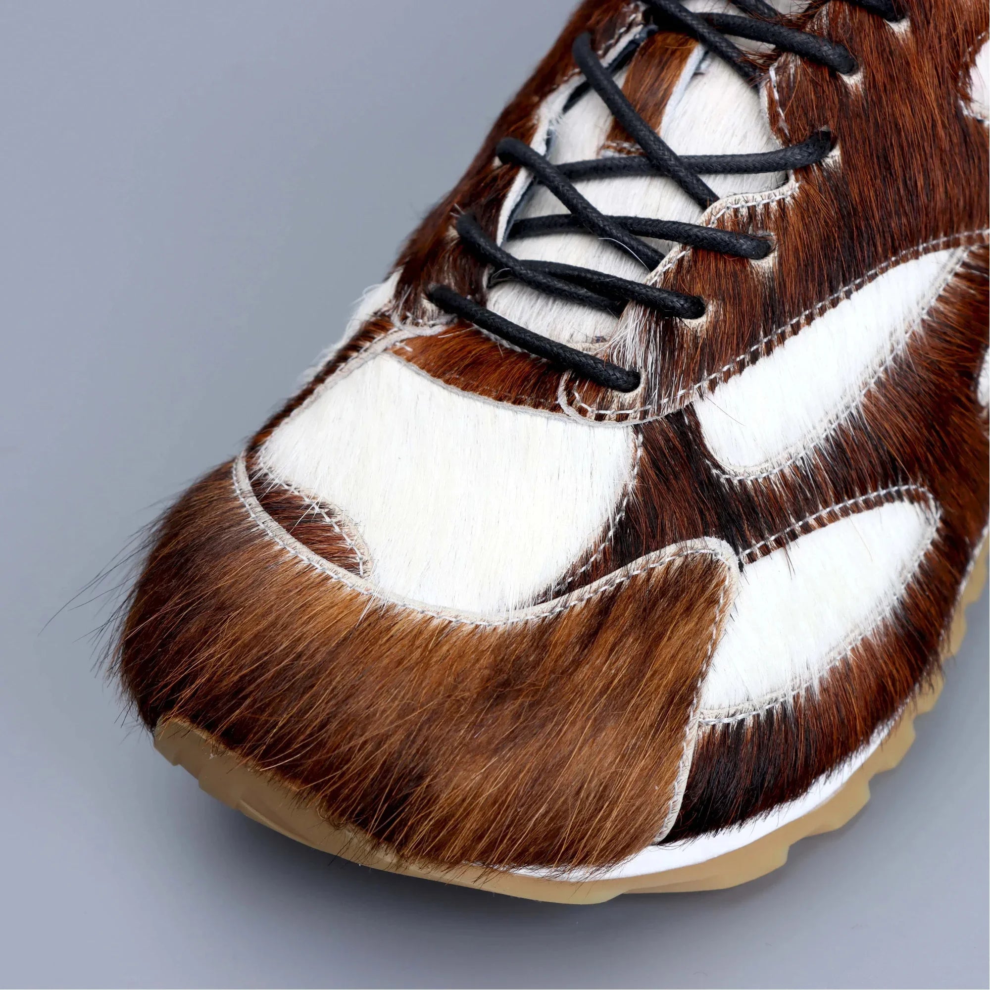 Luxury Athletic Low-top Natural Calf Hair Prints Sneakers with Leather Lined Lace Up Designer Casual Shoes Fashion Footwear