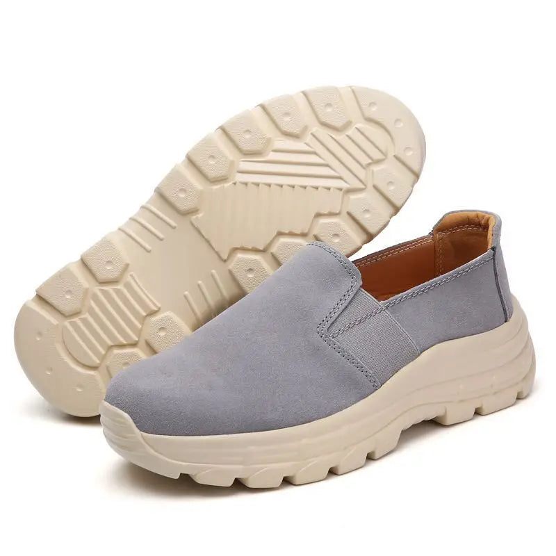 WOIZGIC Women Flats Ladies Mother Female Cow Suede Genuine Leather Shoes Loafers Sports Non Slip Breathable Vulcanized Shoes