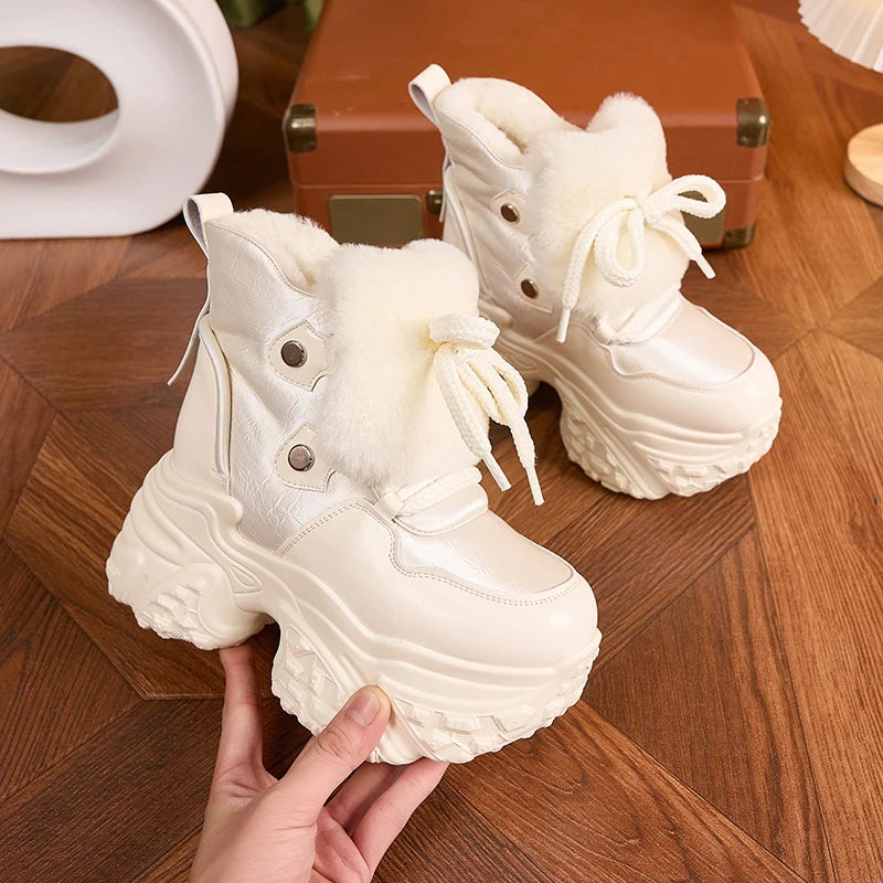 AUTUSPIN 8cm High Platforms Snow Boots Women 2025 Winter Spring Warm Plush High-top Sneakers Female Fashion Short Booties Woman