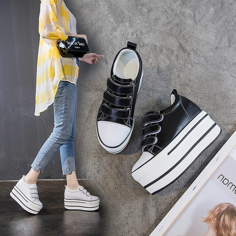 Fujin 12cm Genuine Leather New Women Shoes Platform Heel Platform Sneakers Wedge White Shoes Fashion Women Leather Shoes Casual
