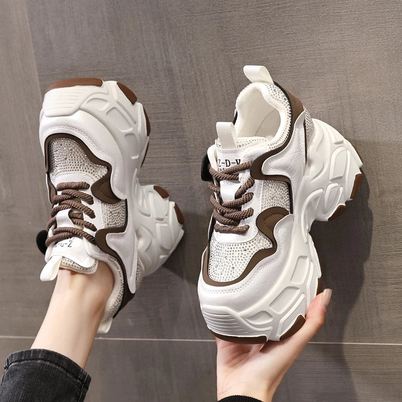 AUTUSPIN Fashion Winter Shoes High Platform Women Sneakers Outdoor Keep Warm Fleeces Ladies Footwear Chunky Woman Shoes 8.5cm