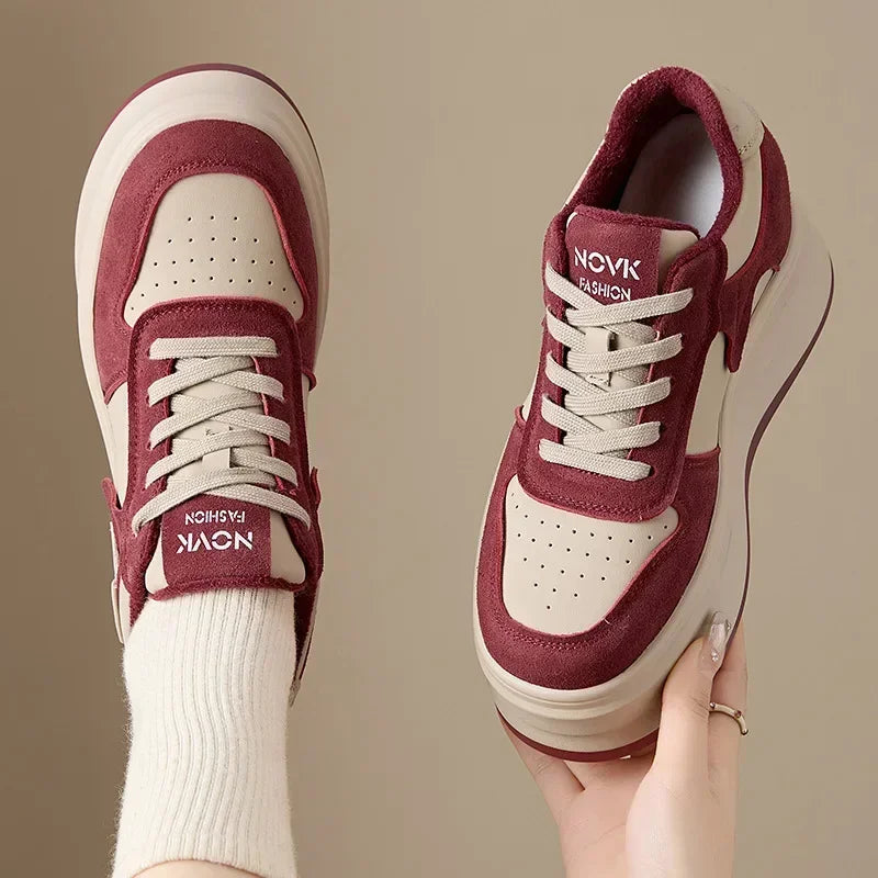 Koznoy 8.5cm Cow Suede Genuine Leather Platform Flats Autumn Spring Loafer Chunky Sneaker High Brand Comfy Vulcanize Women Shoes