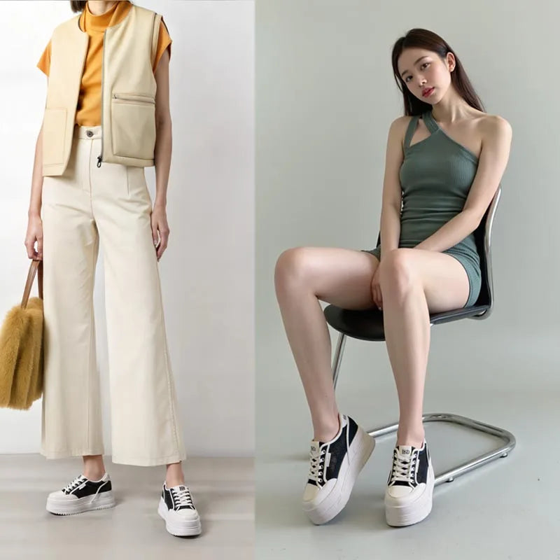 Fujin 9cm Air Mesh Chunky Sneaker Shoes Leather Slippers Slides Mules Shoes Summer Platform Wedge Flats Women Women Microfiber