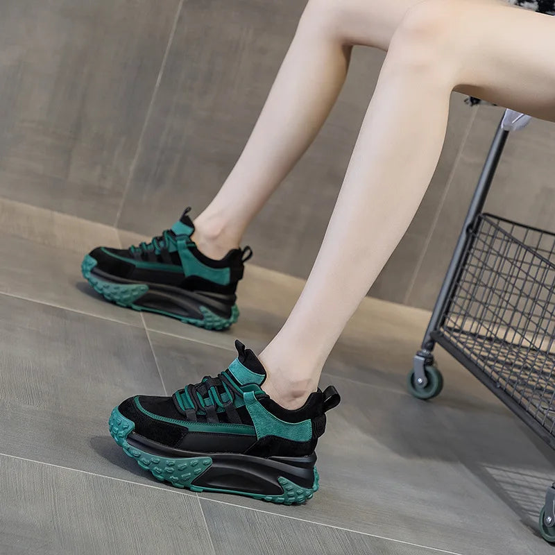 Fujin 6cm Suede Genuine Leather Women Casual Platform Wedge Chunky Sneakers Spring Autumn Fashion Hidden Heels Vulcanize Shoes