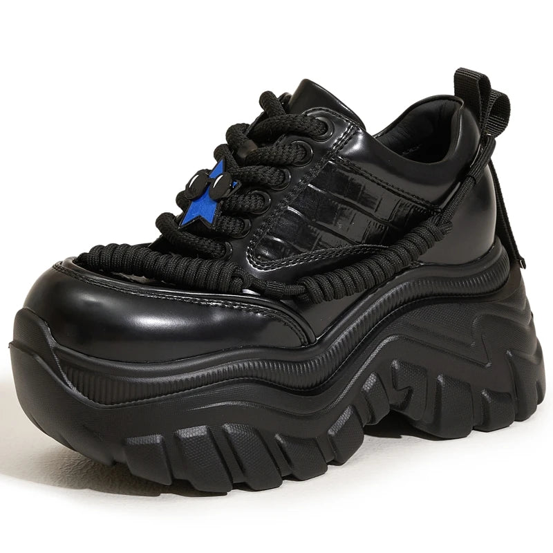 AUTUSPIN New Stylish Women Sneakers Leisure Shoes 2025 Spring Autumn Fashion Leather Thick Bottom Chunky Comfortable Sneaker