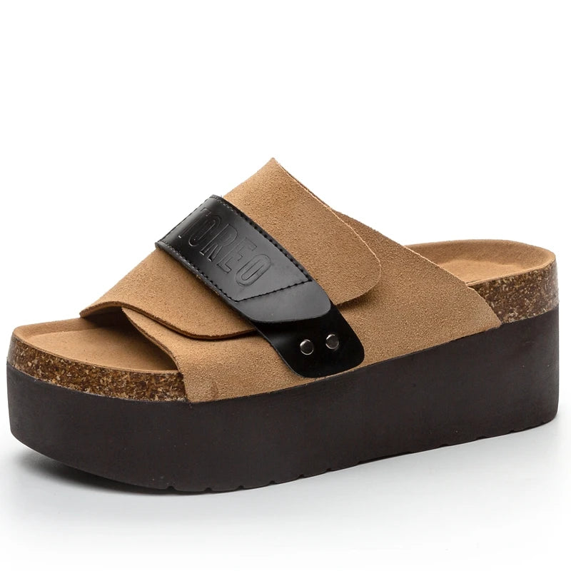 AUTUSPIN Summer Nubuck Leather Ladies Shoes Fashion Thick Soled Women Slippers Outdoor High Platform Chunky Slides Shoes Woman