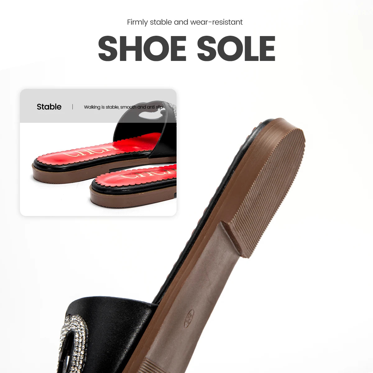 Flat shoes for women's summer square open toe beach shoes with inlaid embellishments sandals Girl