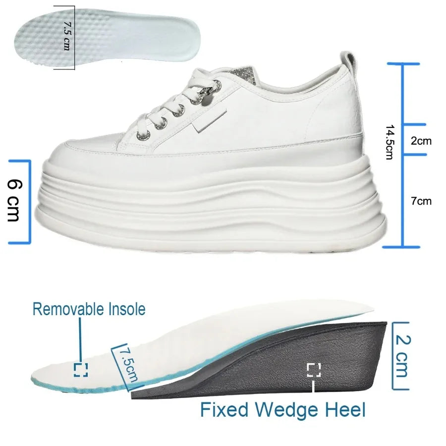 Fujin 9cm Women Casual Sneakers Platform Wedge Heel Breathable Women's Shoes Female Genuine Leather Comrfortable Shoes Women