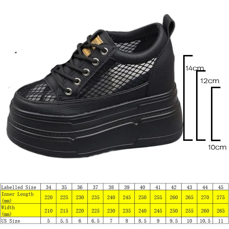 Fujin 10cm 12cm 14cm Air Mesh Leather Breathable Pumps Summer Fashion Chunky Sneaker Heels Sandals Platform Wedge Hollow Shoes