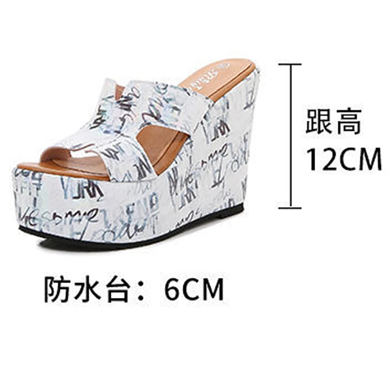 Fujin 15cm New Microfiber Platform Wedge Slippers Shoes Fashion Women Summer Sandal Slides Beach Shoes Girls Slip on High Heel