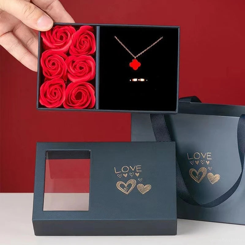 Romantic Jewelry Box Eternal Rose Gift Boxes Valentine's Mother's Day Birthday Wedding Gift Packaging Box Delicate Necklace Box