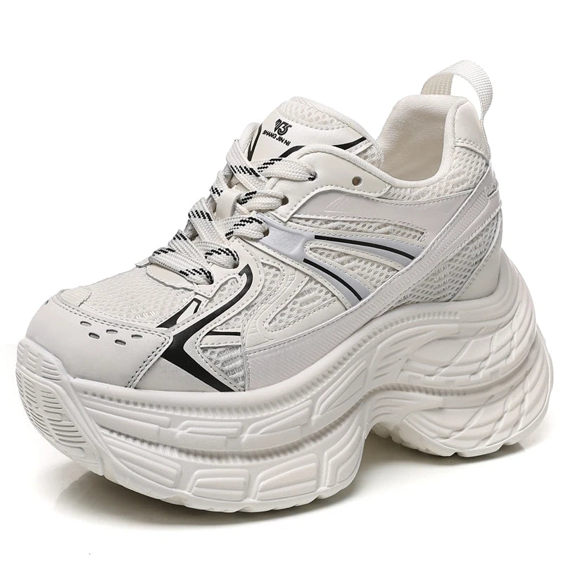 AUTUSPIN High Platform Women Sneakers 2025 Spring Fashion Thick Soled Shoes Breathable Mesh Splicing Footwear Outdoor Popular