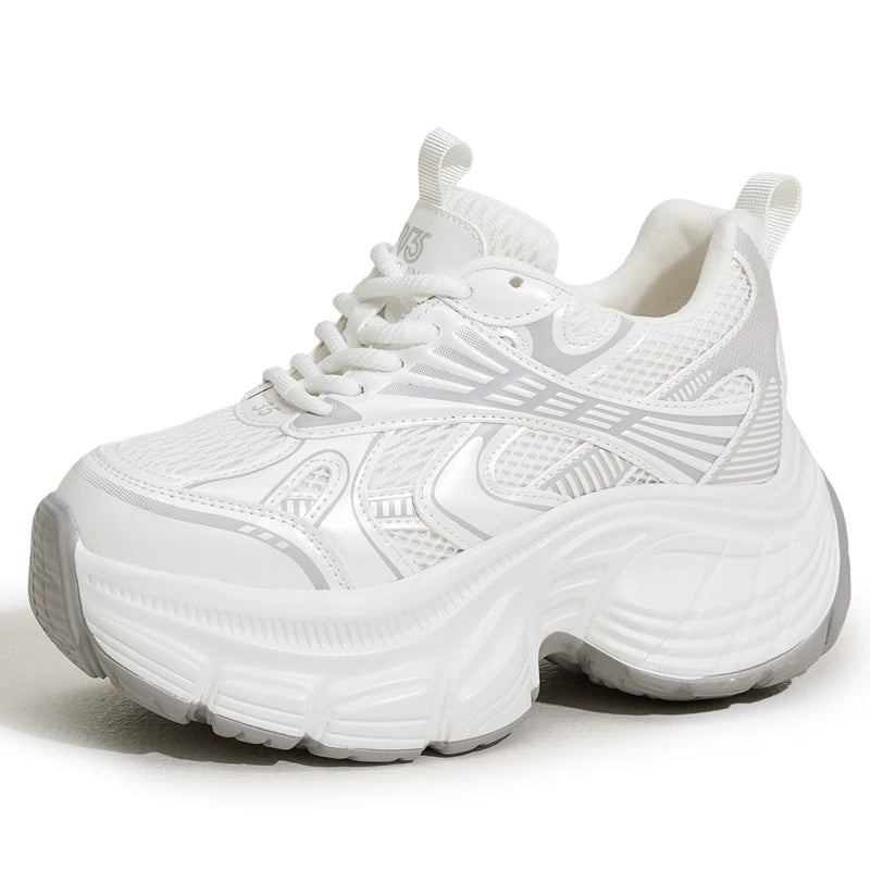 AUTUSPIN 7cm High Thick Bottom Shoes for Women Spring Summer Outdoor Sneakers Tide Trendy Breathable Mesh Shoe 2025 Fashion