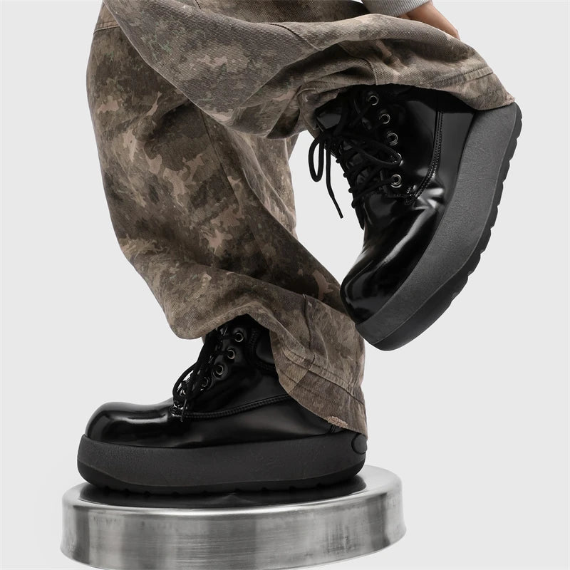 STRONGSHEN Chunky Sneaker Men Fashion Yellow Thick Soled Skate Shoes Luxury Brands Round Toe Platform Boots Lace Up Bread Shoes