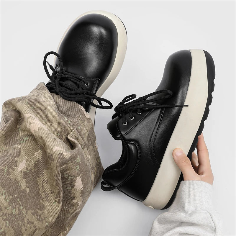 STRONGSHEN Chunky Sneaker Men Fashion Yellow Thick Soled Skate Shoes Luxury Brands Round Toe Platform Boots Lace Up Bread Shoes